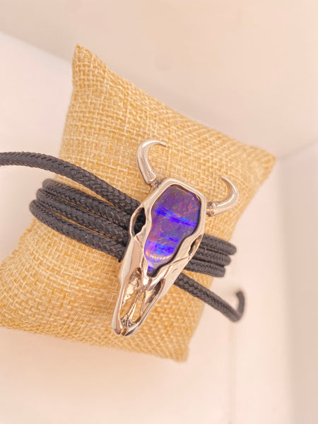 Ammolite Silver Buffalo Bracelet With Integrated Cord Pn: E20243