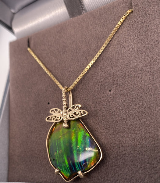 Ammolite Imperial Gold Pendant with Dragonfly Design Pn: E10573