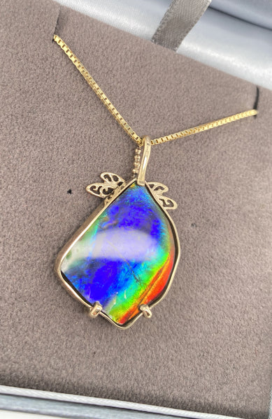 Ammolite Imperial Gold Pendant with Dragonfly Design Pn: E10573