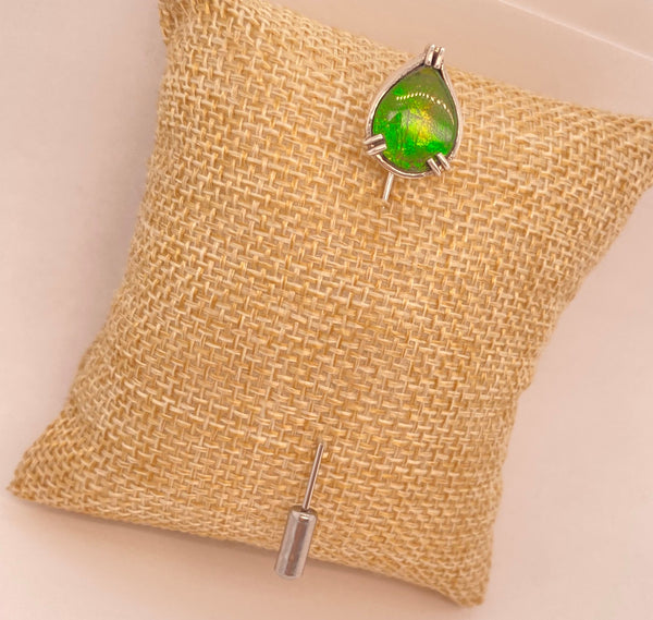 Ammolite Pear Silver Pin Left View PN E10483