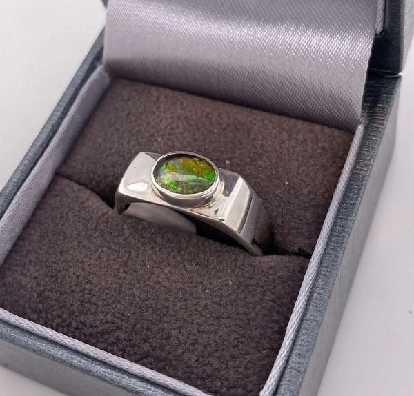 Ammolite Bezel Unisex Ring in Silver PN E1361P