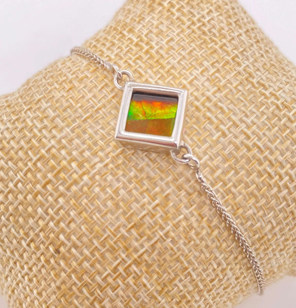 Ammolite Bracelet Set in Silver with 8mm Square Gemstone Right View PN E20453
