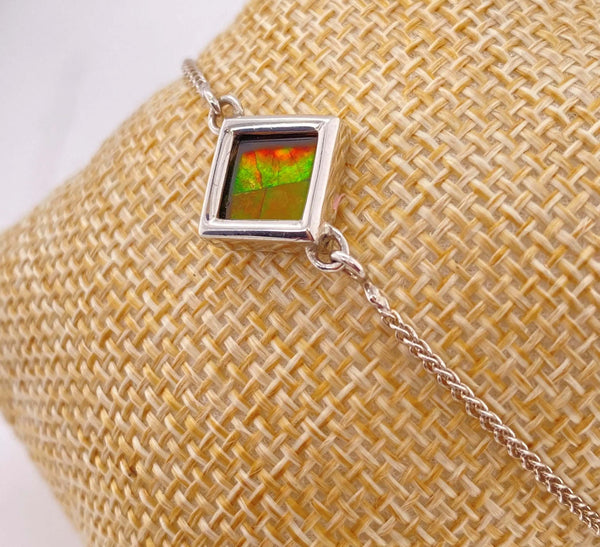 Ammolite Bracelet Set in Silver with 8mm Square Gemstone PN E20453