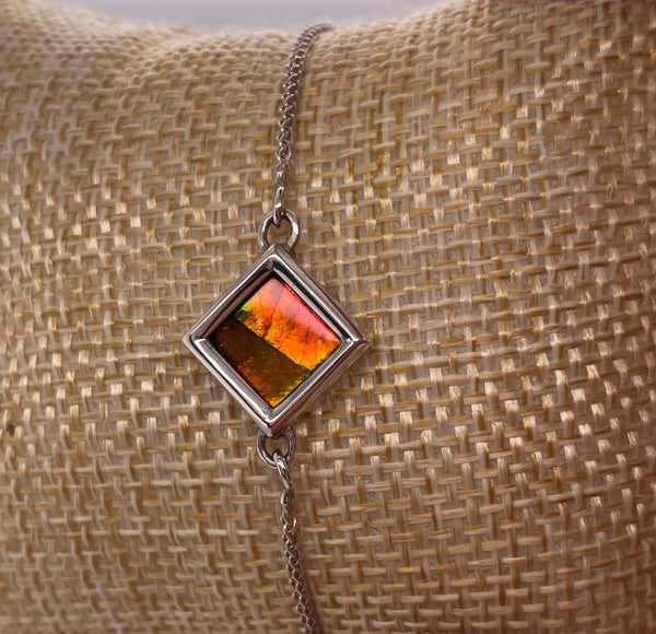 Ammolite Bracelet Set in Silver with 8mm Square Gemstone Left View PN E20453