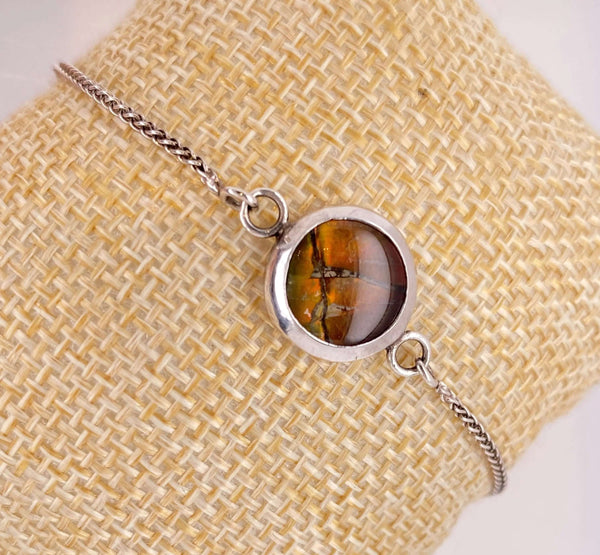 Ammolite Bracelet Set in Silver with a 12mm Gemstone Right View PN E13617