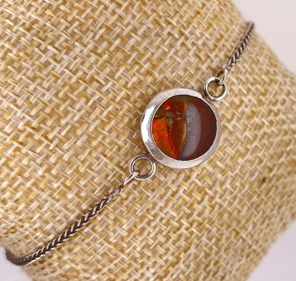 Ammolite Bracelet Set in Silver with a 12mm Gemstone Left View PN E13617