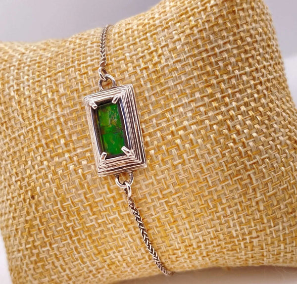 Ammolite Bracelet Set in Silver with a Rectangle Gemstone Right View PN E20313