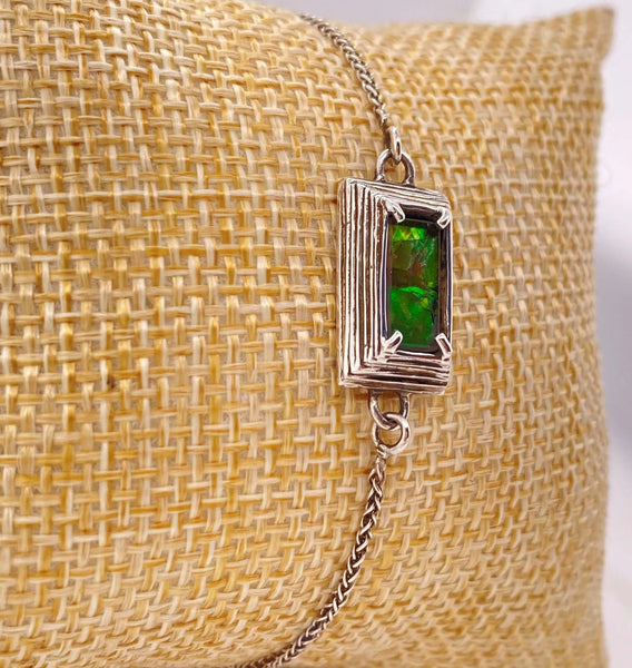 Ammolite Bracelet Set in Silver with a Rectangle Gemstone Left View PN E20313