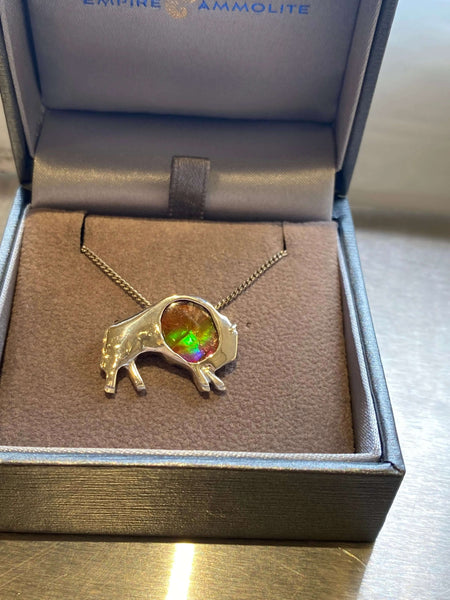 Ammolite Buffalo Silver Pendant with Chain PN E21313