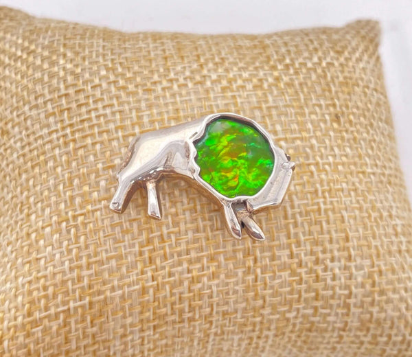 Ammolite Buffalo Silver Pin Front View PN E20462