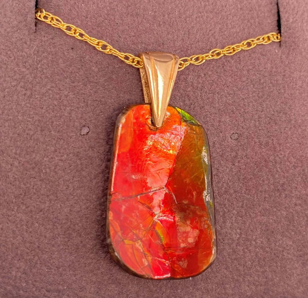 Ammolite Freeform Pendant that is 15X25MM Other Side View PN E1379