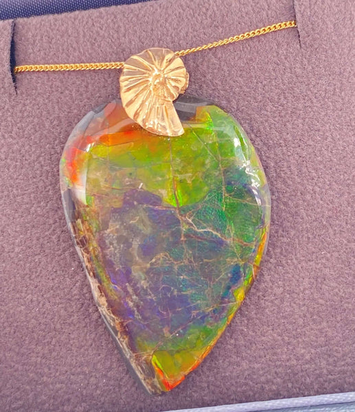 Ammolite Freeform Pendant that is 30x30mm Left View PN E1383