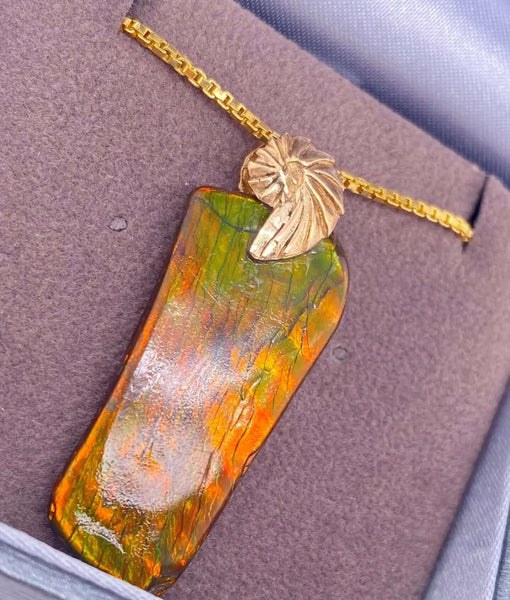 Ammolite Freeform Pendant that is 32x15mm Side View PN E20261