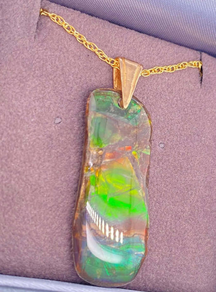 Ammolite Freeform Pendant that is 36x15mm Left View PN E20812