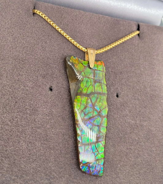 Ammolite Freeform Pendant that is 48x17mm Right View PN E1343