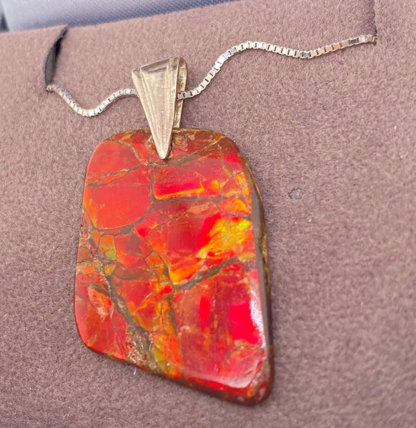 Ammolite Freeform Pendant with Silver Bail Right View PN E20574A