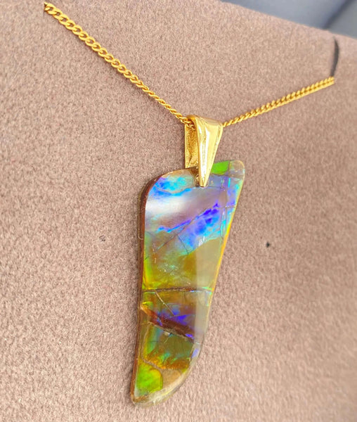 Ammolite Freeform Set in 18KYG Necklace Bail Left View PN E21482