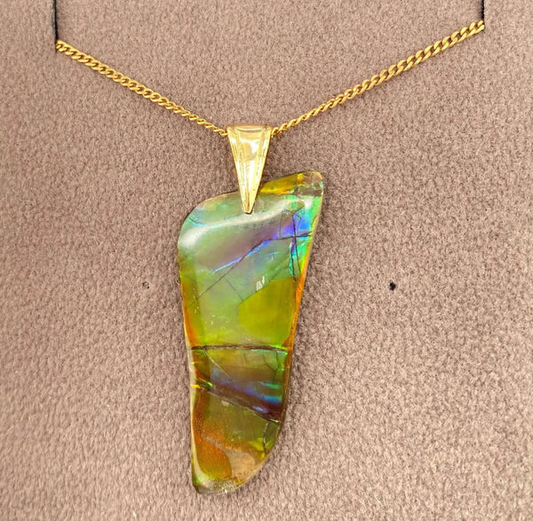 Ammolite Freeform Set in 18KYG Necklace Bail PN E21482