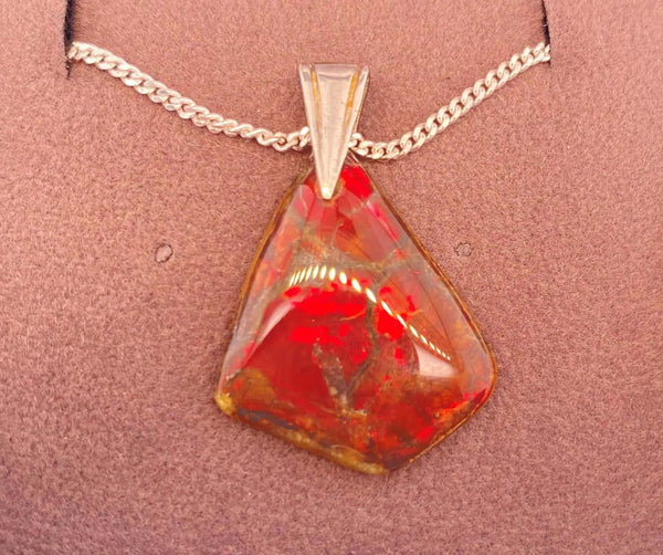 Ammolite Freeform and Sterling Silver Bail 25X19MM PN E20363