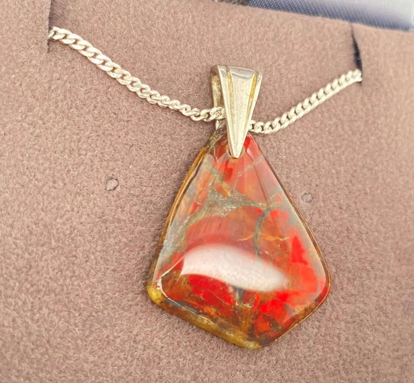 Ammolite Freeform and Sterling Silver Bail 25X19MM Right View PN E20363