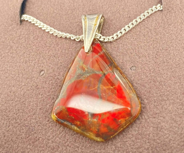 Ammolite Freeform and Sterling Silver Bail 25X19MM Left View PN E20363