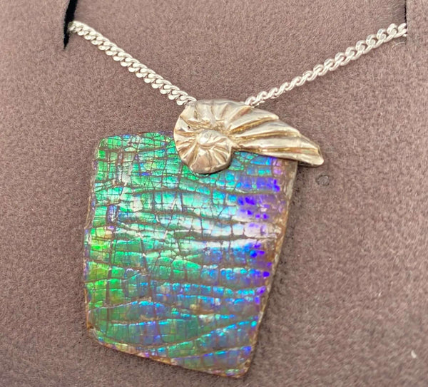 Ammolite Freeform and Sterling Silver Bail 23x20mm Right View PN E134I