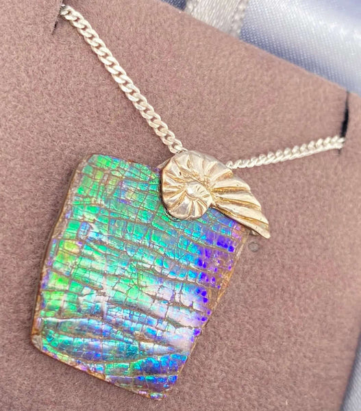 Ammolite Freeform and Sterling Silver Bail 23x20mm Left View PN E134I