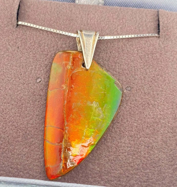 Ammolite Freeform and Sterling Silver Bail 30x18mm PN E20393