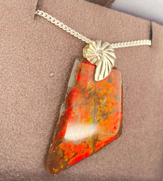 Ammolite Freeform and Sterling Silver Bail 30x19mm Right View PN E10304