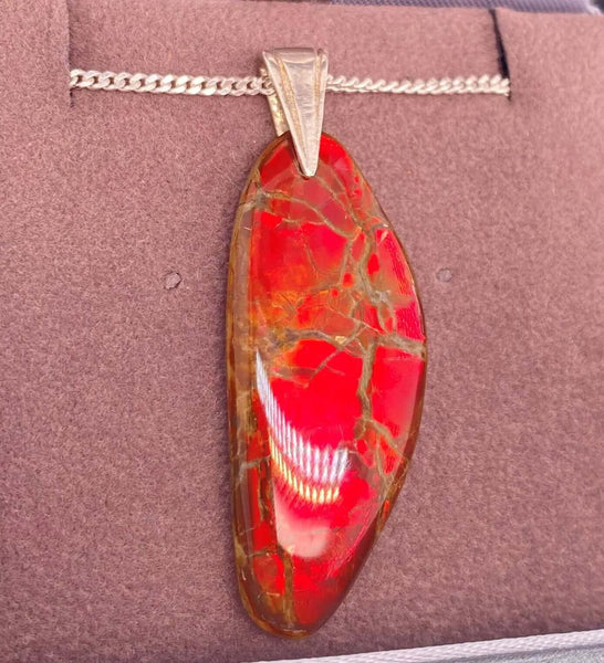 Ammolite Freeform and Sterling Silver Bail 36X16MM Right View PN E20284