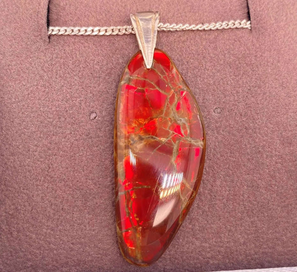 Ammolite Freeform and Sterling Silver Bail 36X16MM PN E20284