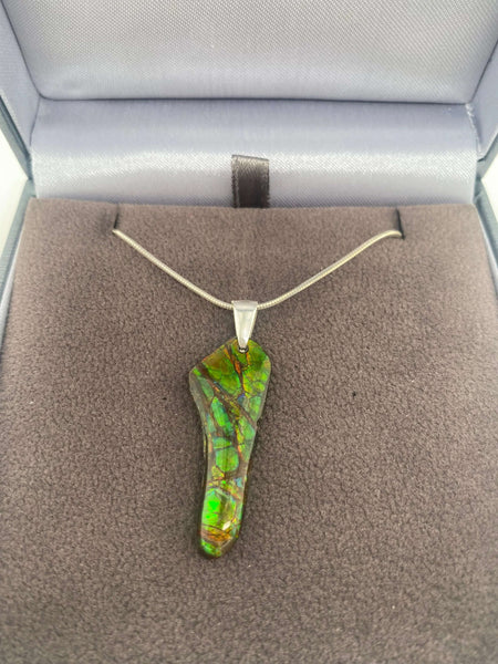 Ammolite Silver Freeform with Green and Yellow Gemstone PN E21342