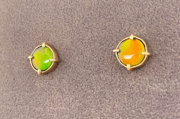 Ammolite Gold Earring with 8mm Gemstones Left View PN E20731