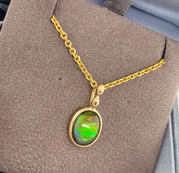 Ammolite Gold Oval Pendant with 8x10mm Gemstone PN E1361T