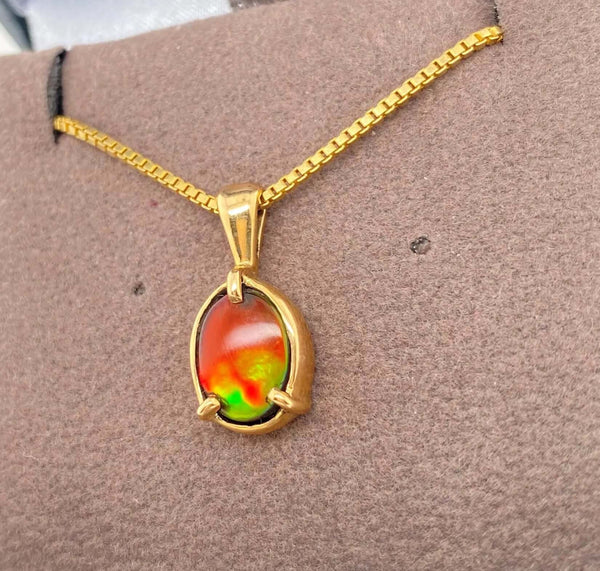 Ammolite Gold Pendant with an Oval Gem Set in 14KYG Right View PN E20824
