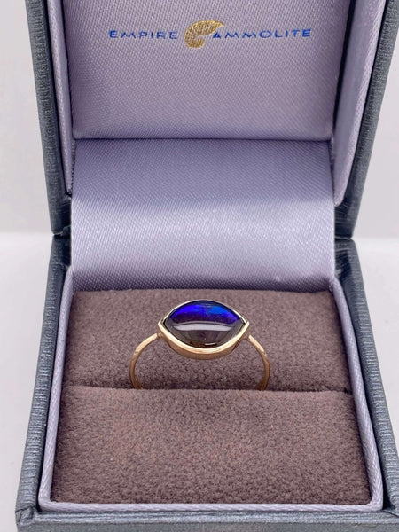 Ammolite Gold Ring with 10x8mm Marquise Gemstone with a flashPN E21323