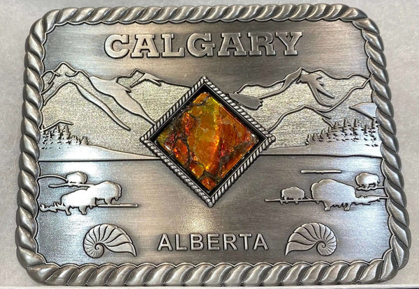 Ammolite Large Calgary Alberta Belt Buckle Red Orange PN E21301