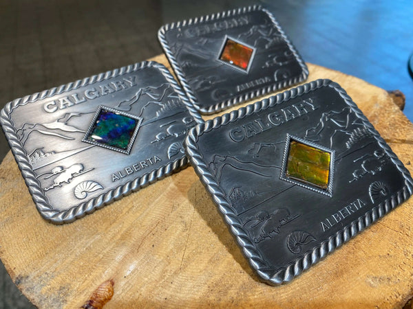 Ammolite Large Calgary Alberta Belt Buckle with Three pieces PN E21301