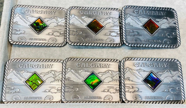 Ammolite Large Calgary Alberta Belt Buckle with Six Pieces