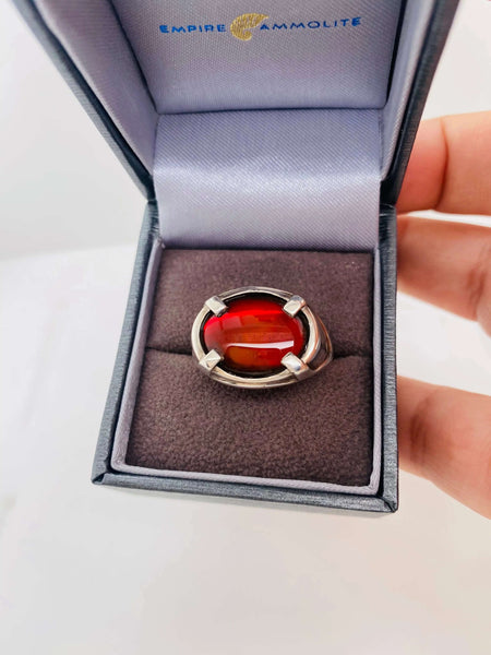 Ammolite Men's Silver Oval Ring PN E10464