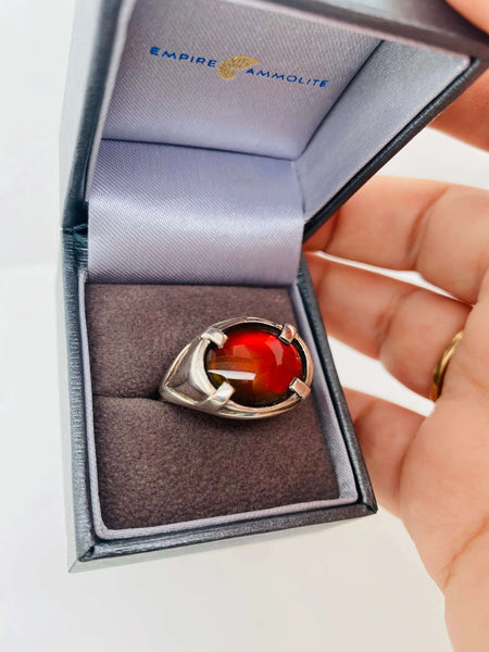 Ammolite Men's Silver Oval Ring Left View PN E10464