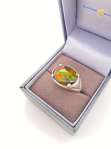 Ammolite Men's Silver Oval Ring Right View PN E20712