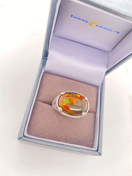 Ammolite Men's Silver Oval Ring Left View PN E20712