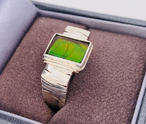 Ammolite Men's Unisex Ring in Silver Left View PN E20822