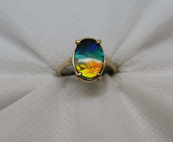 Ammolite Oval Ring in 14K Yellow Gold PN E004221 %product from Empire Ammolite