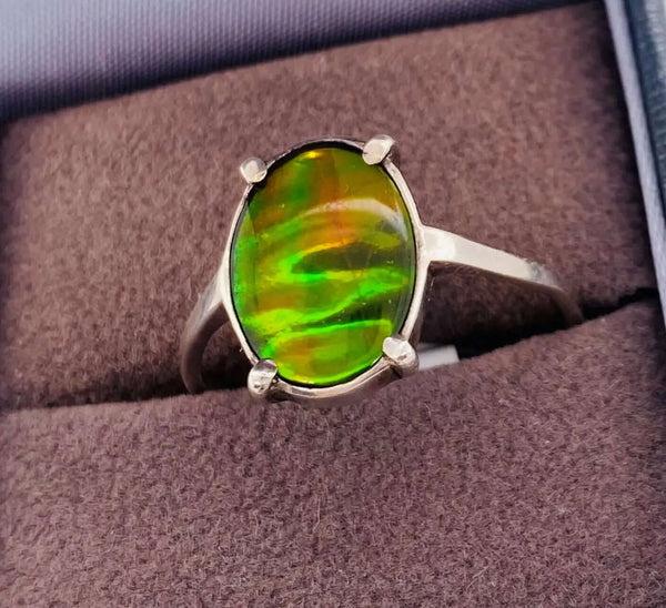 Ammolite Oval Silver Ring with Orange Gemstone PN E00421P