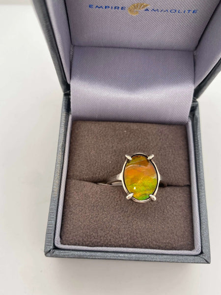 Ammolite Oval Silver Ring with Orange Gemstone PN E00421Y