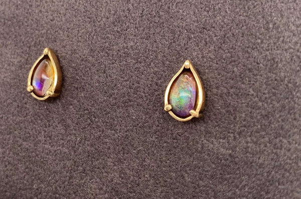 Ammolite Pear Gold Earrings Left View PN E00423P