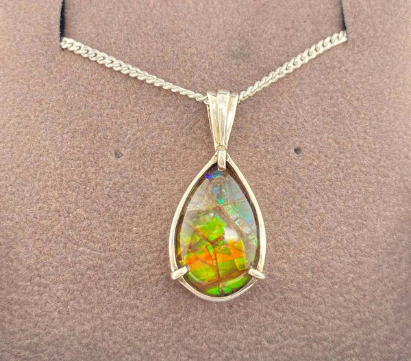Ammolite Pear Pendant in Sterling Silver PN E10431