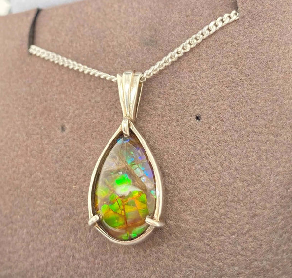 Ammolite Pear Pendant in Sterling Silver Right View PN E10431